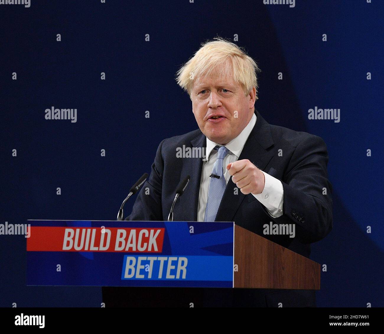 Premierminister Boris Johnson hielt seine Grundsatzrede am letzten Tag der Konferenz der Konservativen Partei in Manchester. (c) Dave Johnston Stockfoto