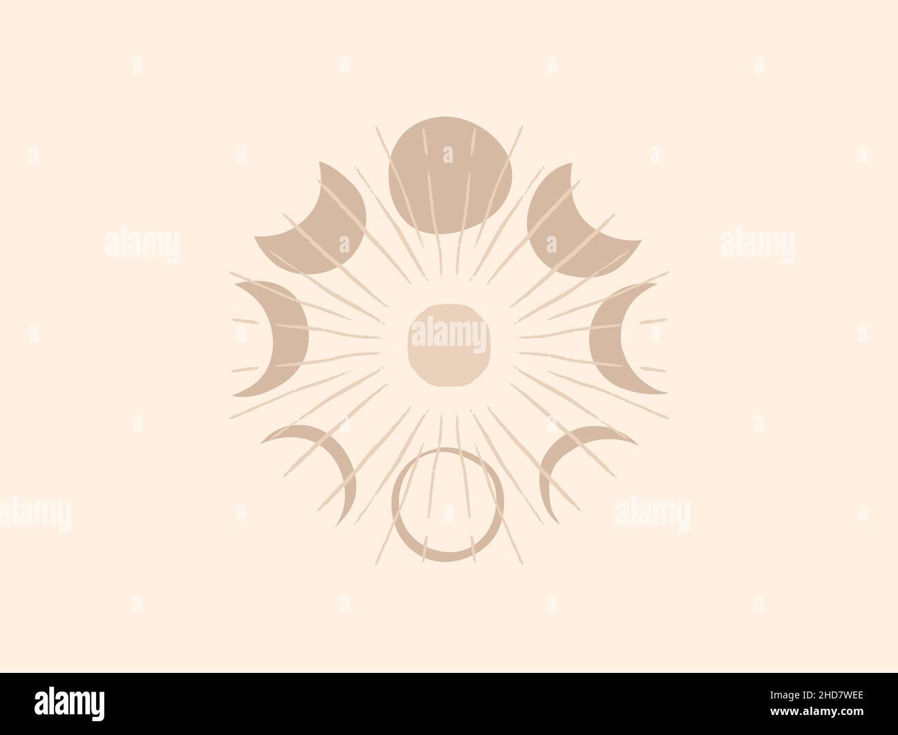 Hand gezeichnet Vektor abstrakt Stock flache Grafik-Illustration mit Logo-Elemente, Mond und Sonne, magische Linie Kunst im einfachen Stil für Branding, isoliert auf Stock Vektor