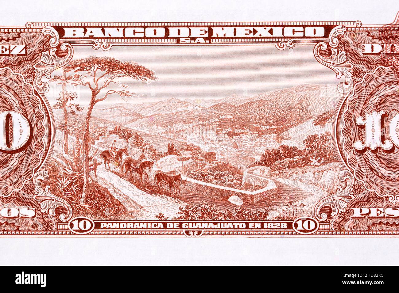 Staat Guanajuato aus altem mexikanischen Geld - Pesos Stockfoto