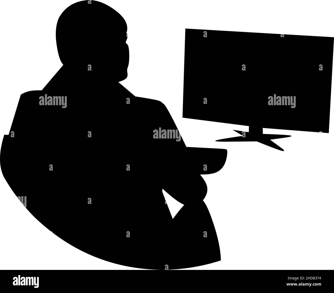 Silhouette Geschäftsmann und Computer auf weißem Hintergrund Stock Vektor