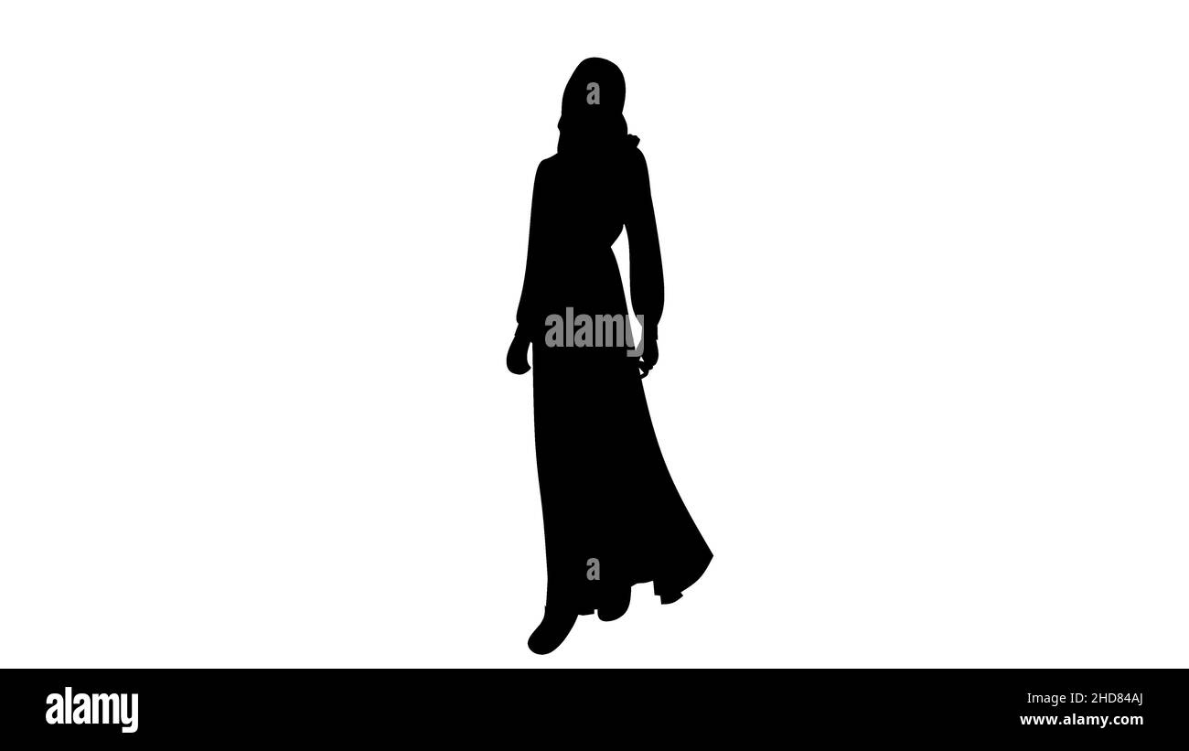Schwarze Silhouette einer hijabi-muslimischen Frau im Stehen. Dieses Vektor-Design ist perfekt für Hijab-Marken. Stock Vektor