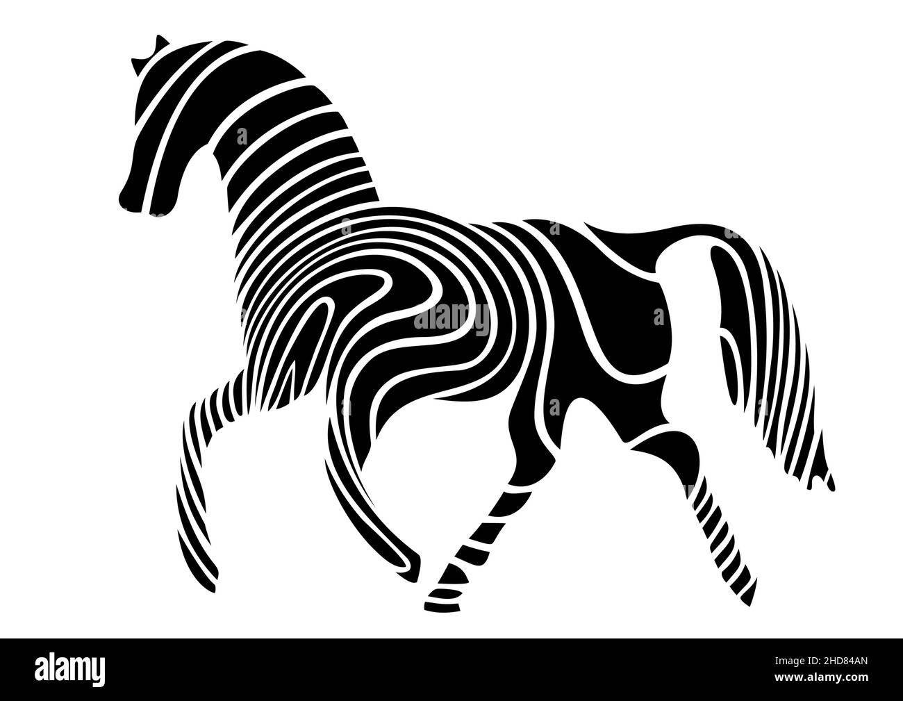 Weiße Streifen über der schwarzen Farbe Pferd, Pferde-Logo, Label-Design und Zeichen für Unternehmen, Schwarze Silhouette Stock Vektor