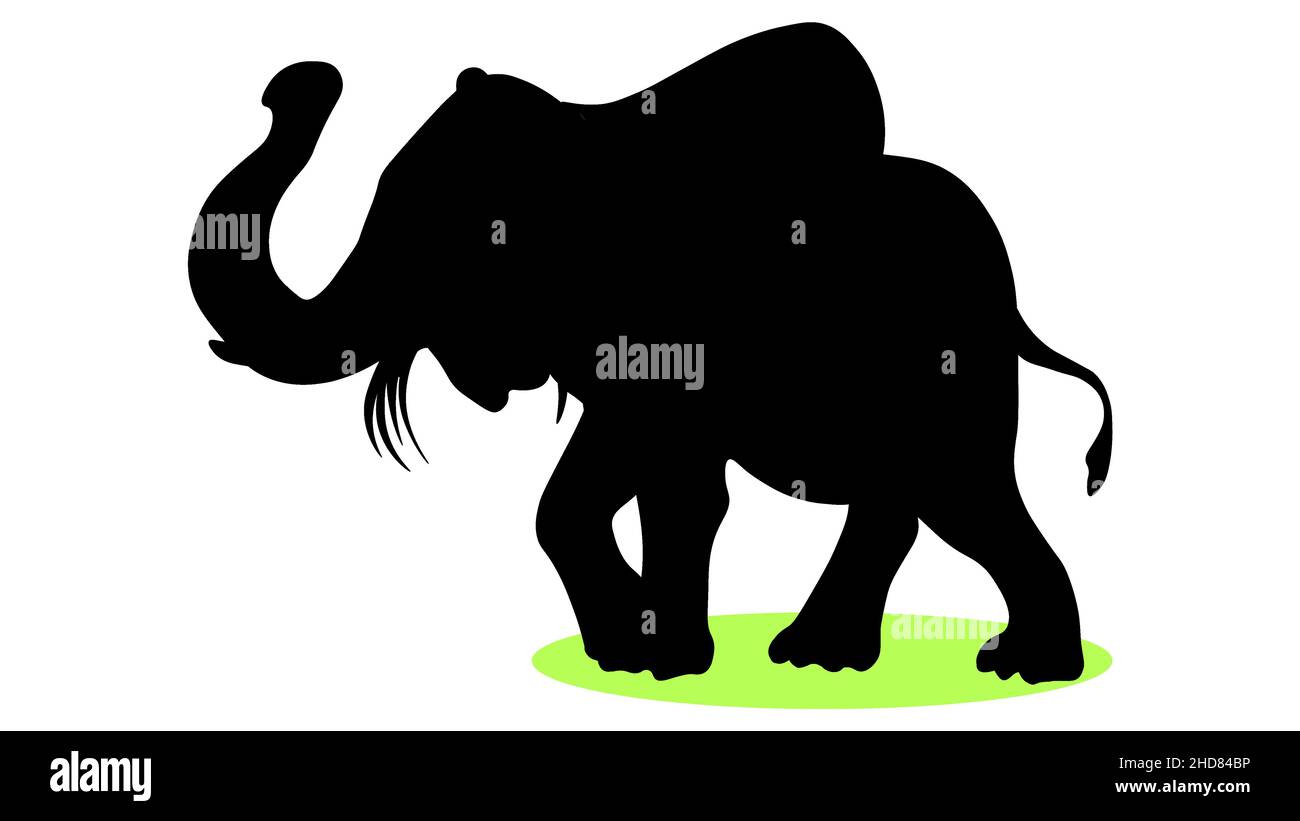 Vektor-Illustration einer schwarzen Silhouette Elefant. Isolierter weißer Hintergrund. Icon Elefant Seitenansicht Profil. Stock Vektor