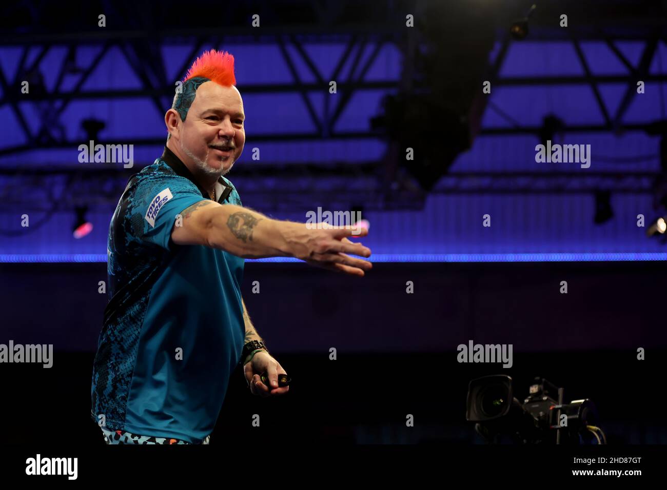 3rd. Januar 2022: Alexandra Palace, London, England: Das Finale des William Hill World Darts Tournament zwischen Peter Wright und Michael Smith; Peter Wright feiert den Gewinn des PDC-Finales Stockfoto