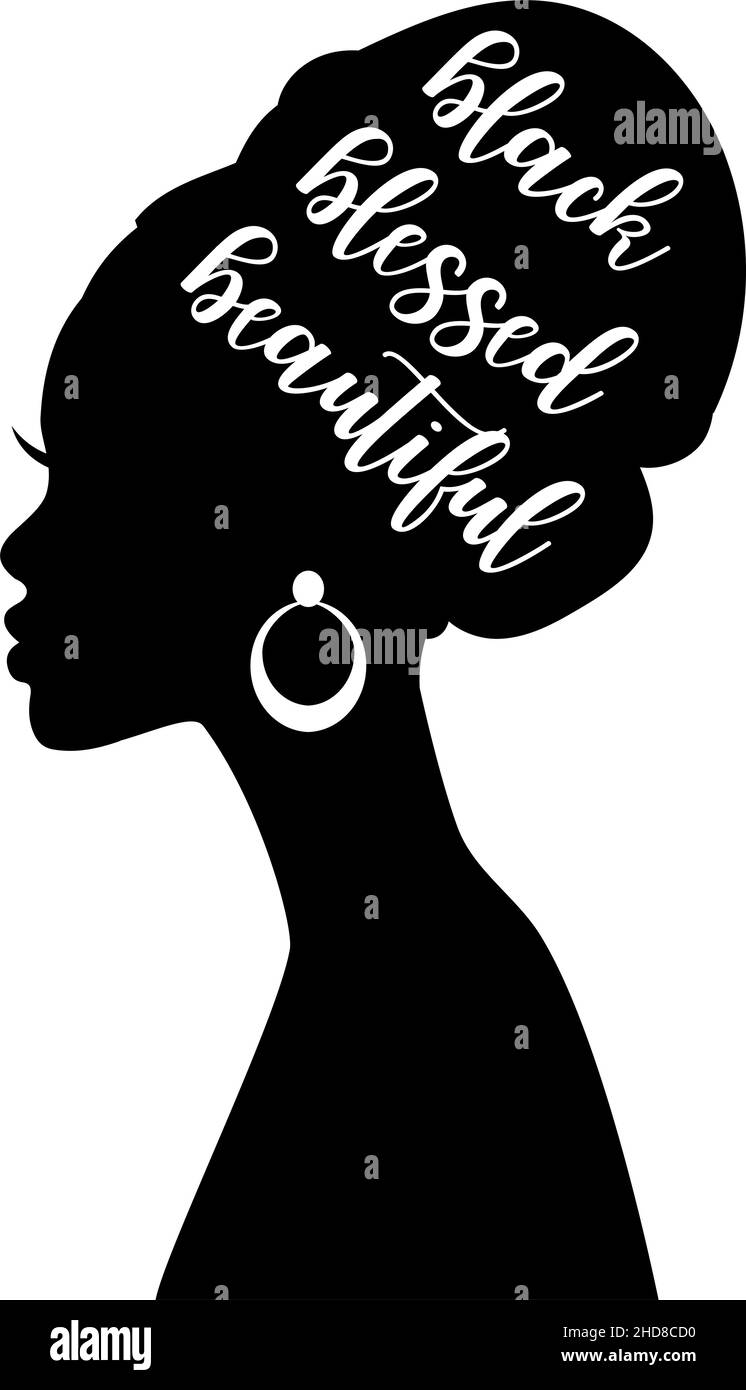 Schöne schwarze Frau Silhouette mit handgeschriebenem Zitat, Vektor-Illustration auf weißem Hintergrund Stock Vektor