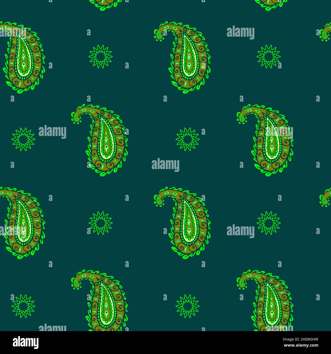 Vektor nahtloser Hintergrund mit Paisley-Muster. Trendiges Paisley-Muster. Grüne Farbe. Doodle-Stil. Textildruck. Stock Vektor