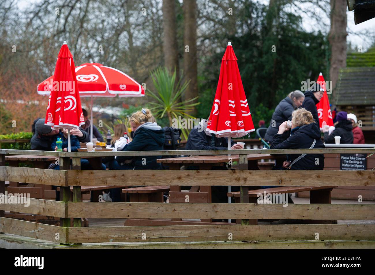 Maidenhead, Anford, Großbritannien. 3rd. Januar 2022. Die Menschen waren heute wieder draußen und genossen das milde Wetter auf Boulter's Lock Island neben der Themse in Maidenhead. Die Temperaturen werden ab morgen sinken.Quelle: Maureen McLean/Alamy Stockfoto