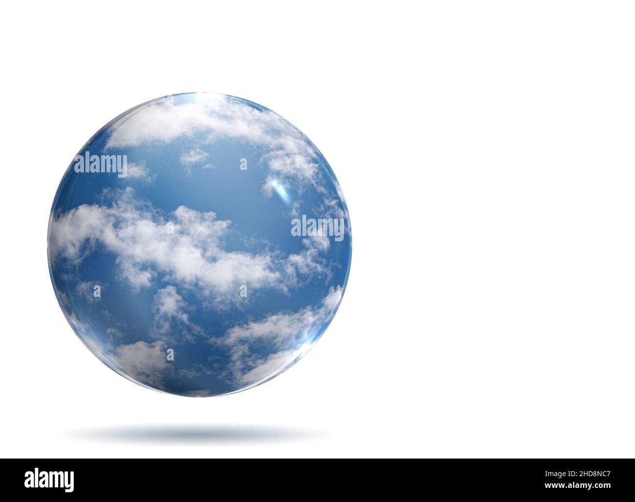 Wolken gegen einen blauen Himmel in einer Glaskugel, Illustration Stockfoto