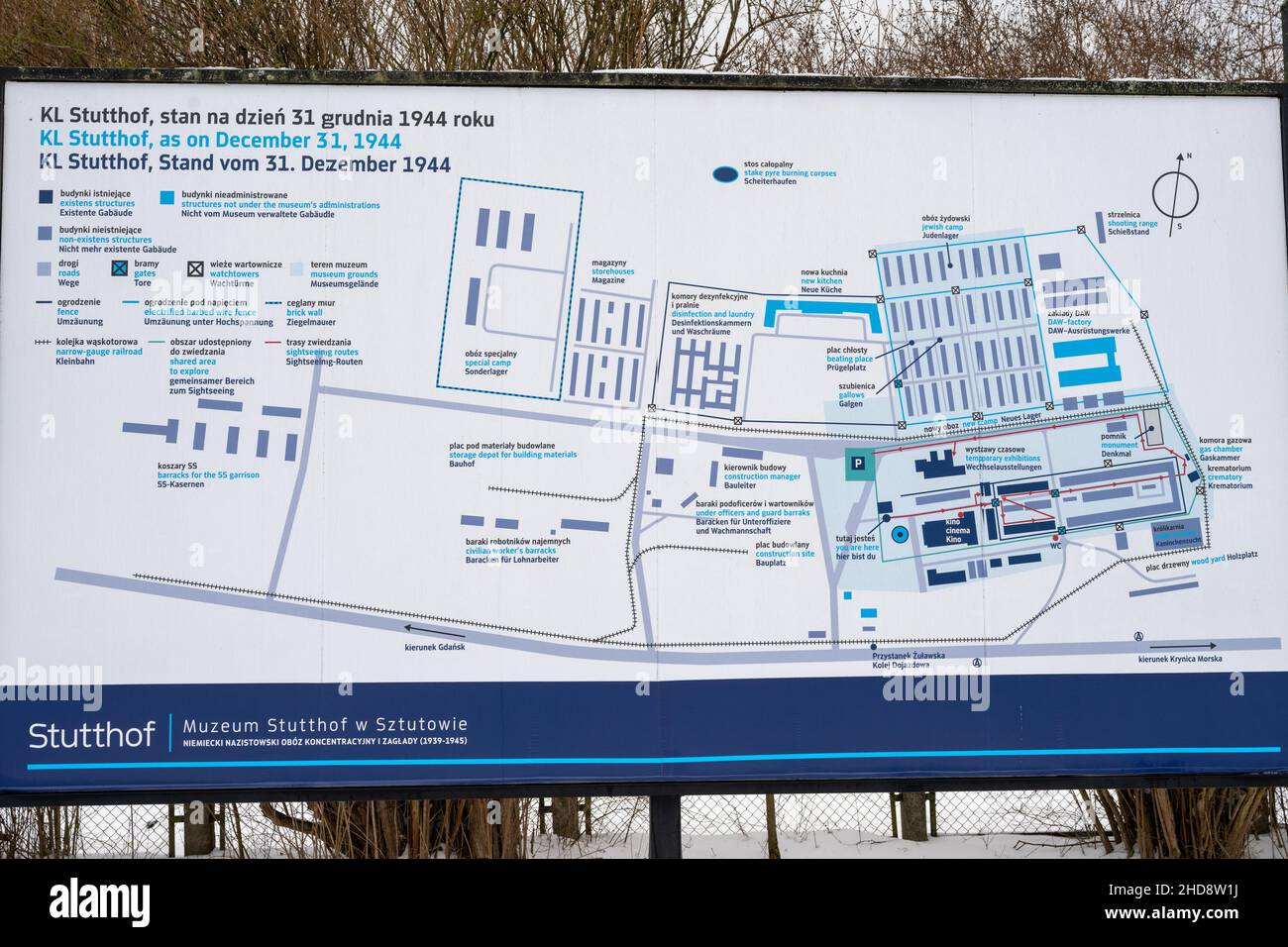 30. Dezember 2021 - Stutthof, Polen: Plan des Nazi-Konzentrationslagers Stutthof. Es wird geschätzt, dass zwischen 62,000 und 65,000 zwischen 1939 und 1945 in diesem Lager starben Stockfoto