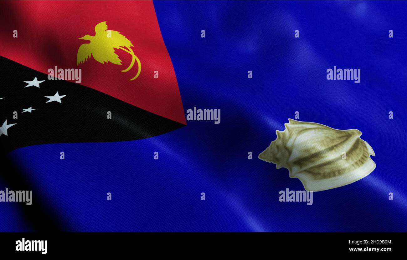 3D Illustration der schwenkenden Flagge der Provinz Papua-Neuguinea in West-Neubritanien Stockfoto