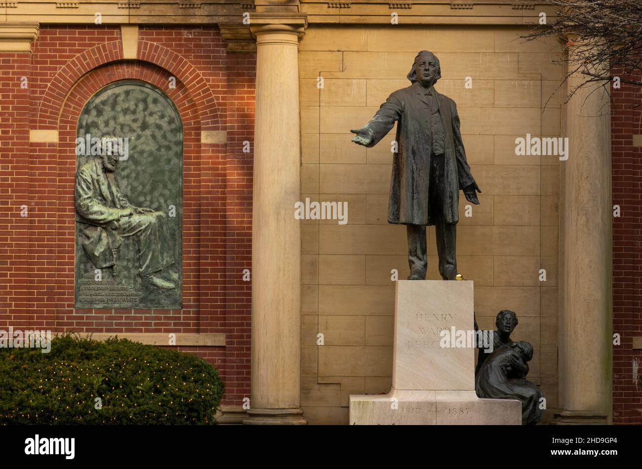 Henry ward Beecher Skulptur Denkmal in der Plymouth Church Brooklyn Heights NYC Stockfoto