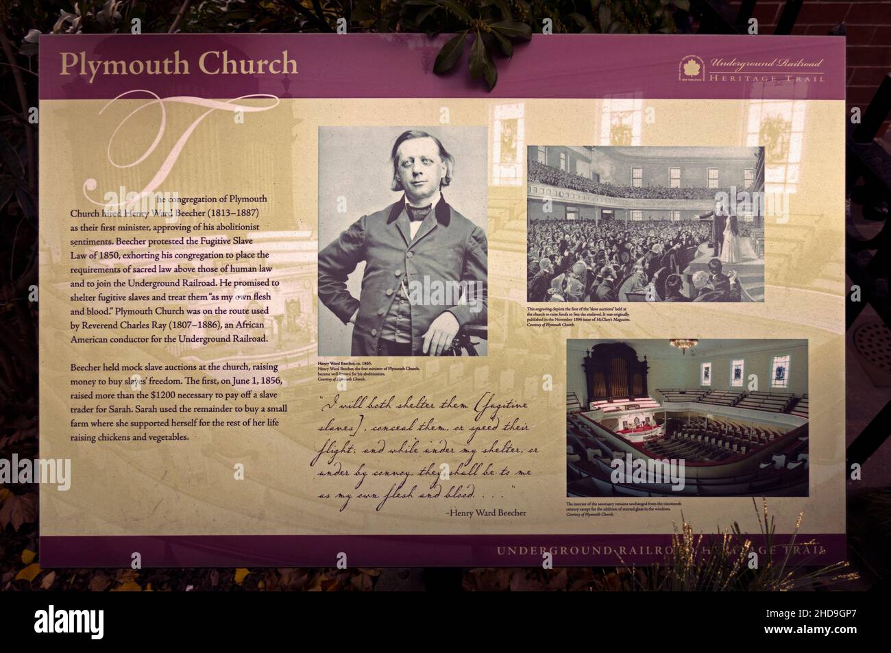 Henry ward Beecher Skulptur Denkmal in der Plymouth Church Brooklyn Heights NYC Stockfoto