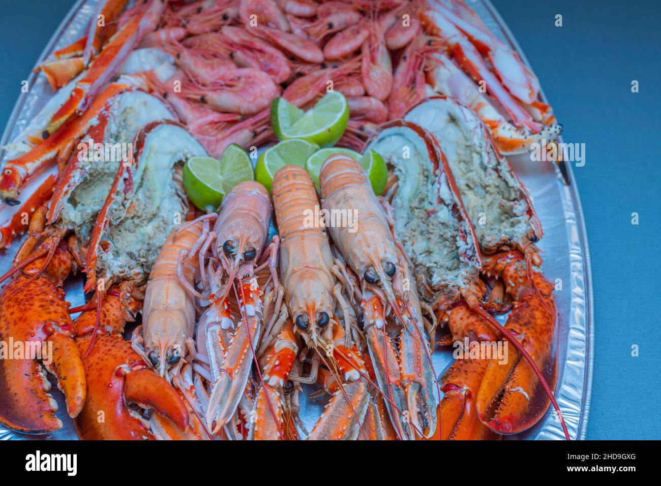 Nahaufnahme der Meeresfrüchte auf dem Tisch. Schweden. Stockfoto