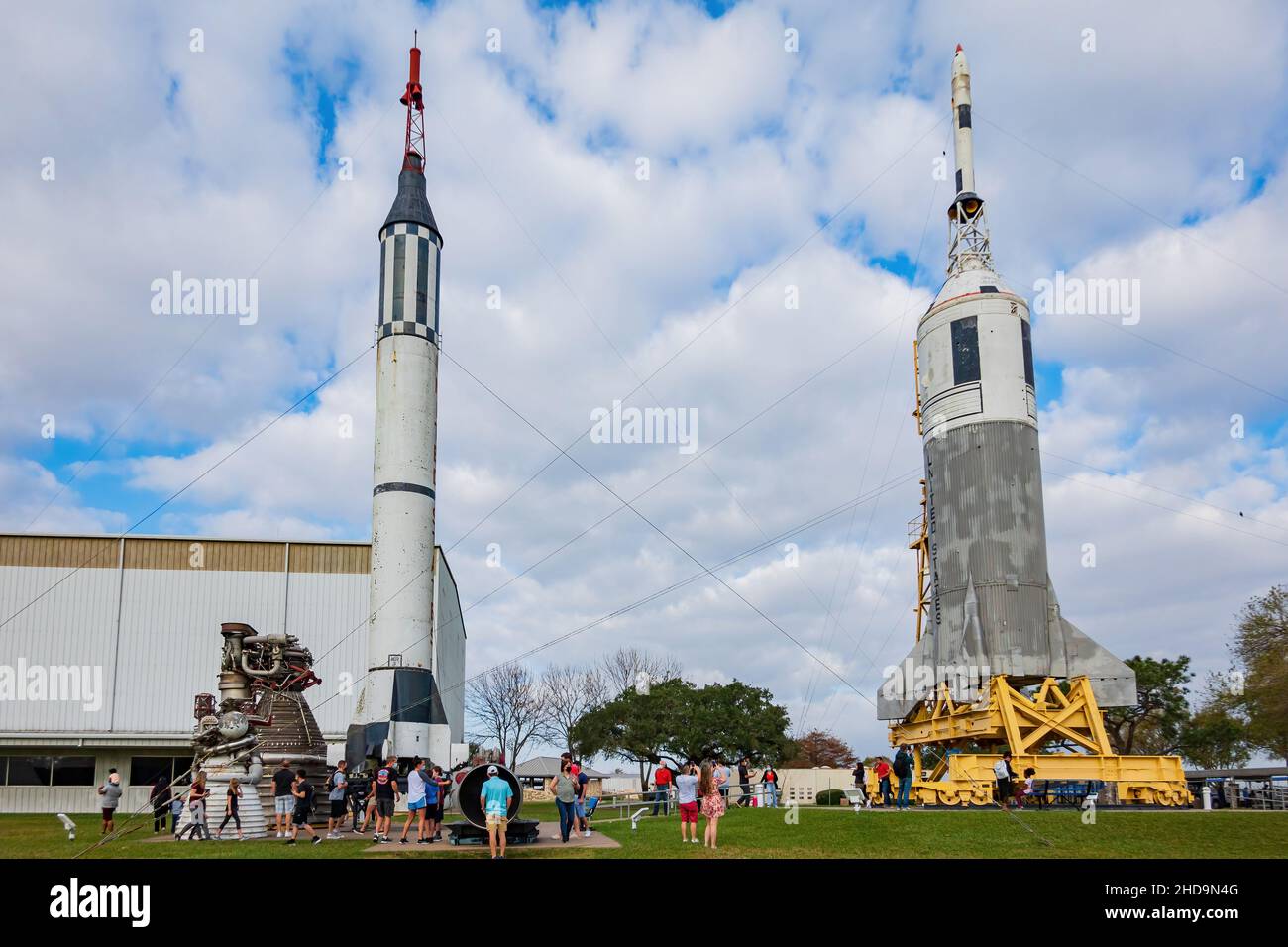 Texas, 27 2021. DEZEMBER - Außenansicht der Ausstellung des Space Center Houston Stockfoto