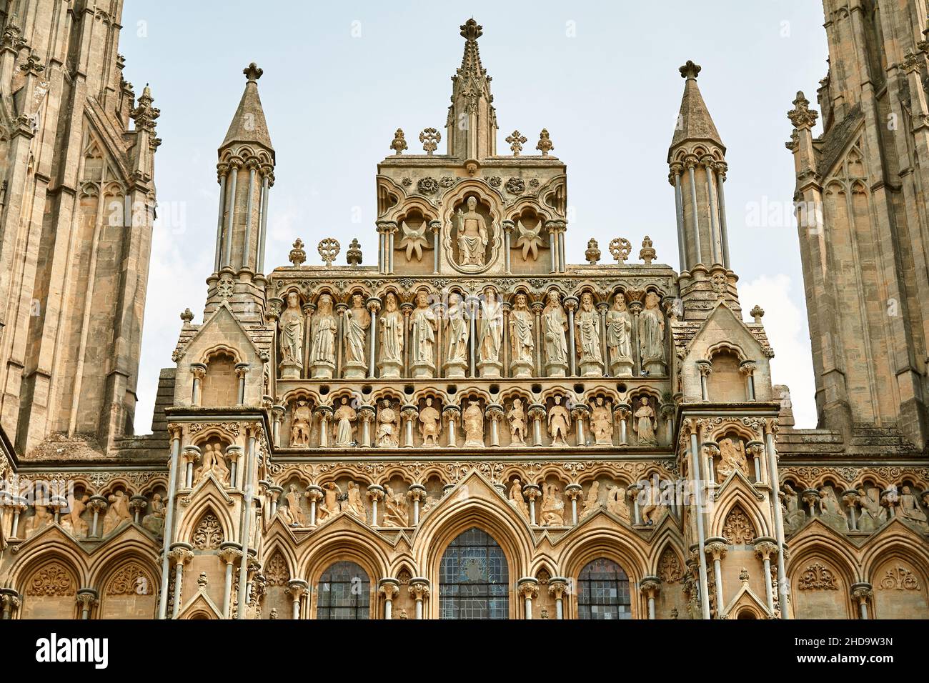 Wells Cathedral Nahaufnahme von Figuren Stockfoto