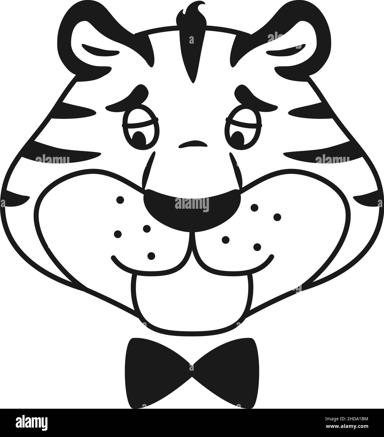 Schwarz-weiße Umrisse verärgert gestreiften Tiger Kopf Stock Vektor