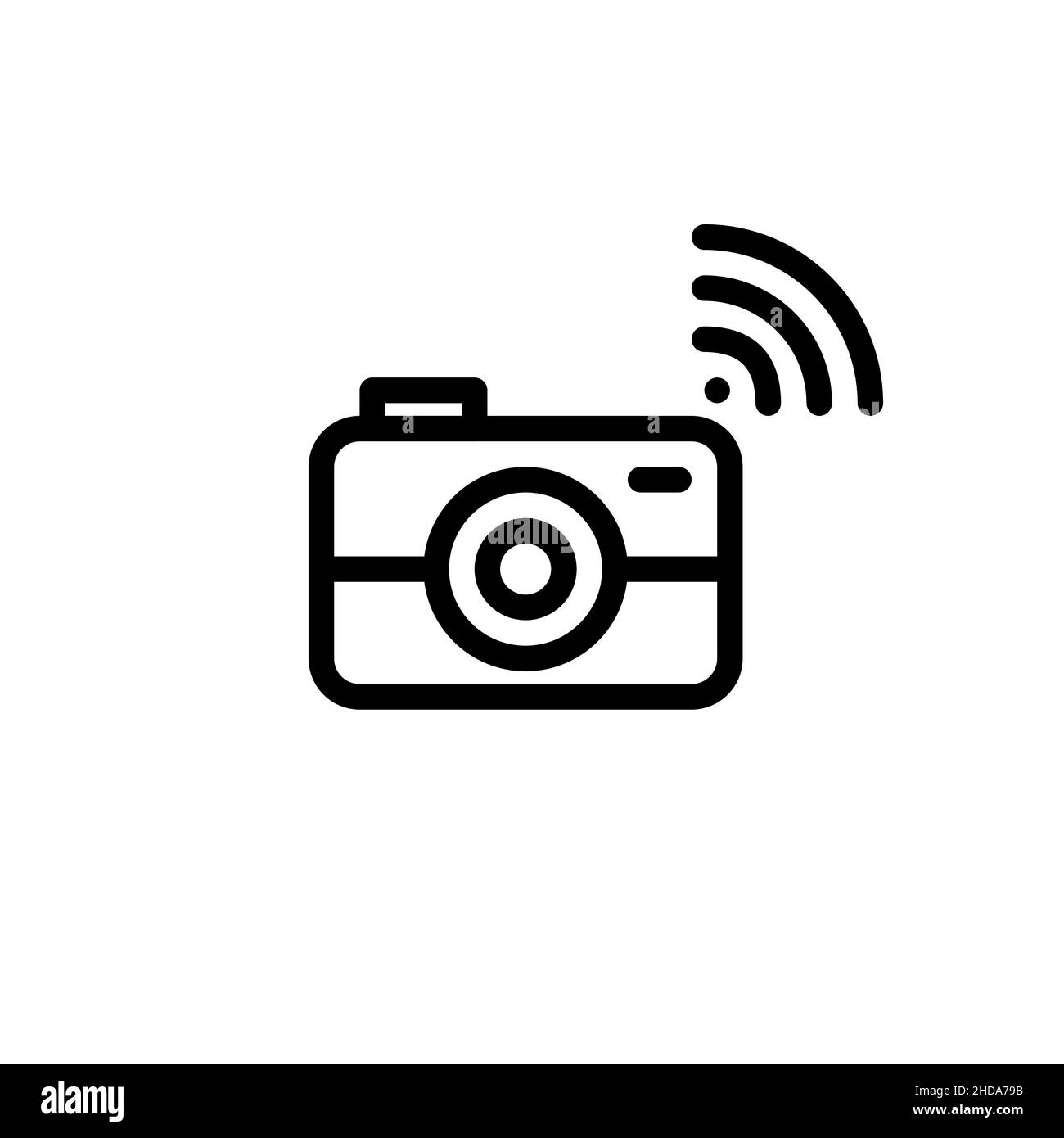 Fotokamera mit drahtloser Verbindung. Smart-Gerät für das Internet der Dinge. Pixel Perfect, bearbeitbares Kontursymbol Stock Vektor