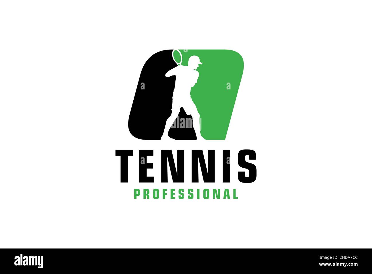Buchstabe Q mit Tennis Spieler Silhouette Logo Design. Vektor Design Template Elemente für Sport Team oder Corporate. Stock Vektor
