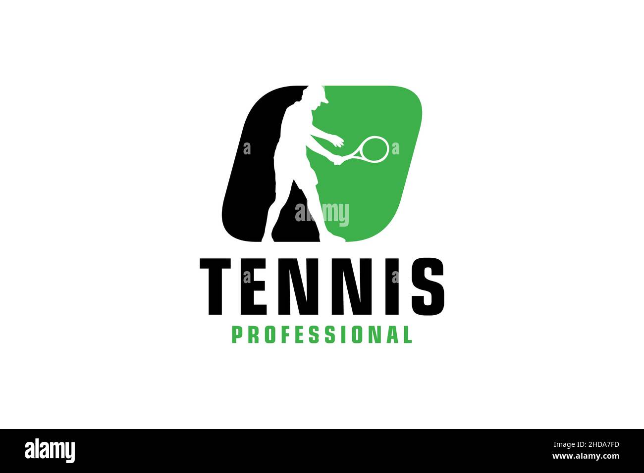Buchstabe O mit Silhouette des Tennisspielers Logo Design. Vektor Design Template Elemente für Sport Team oder Corporate. Stock Vektor