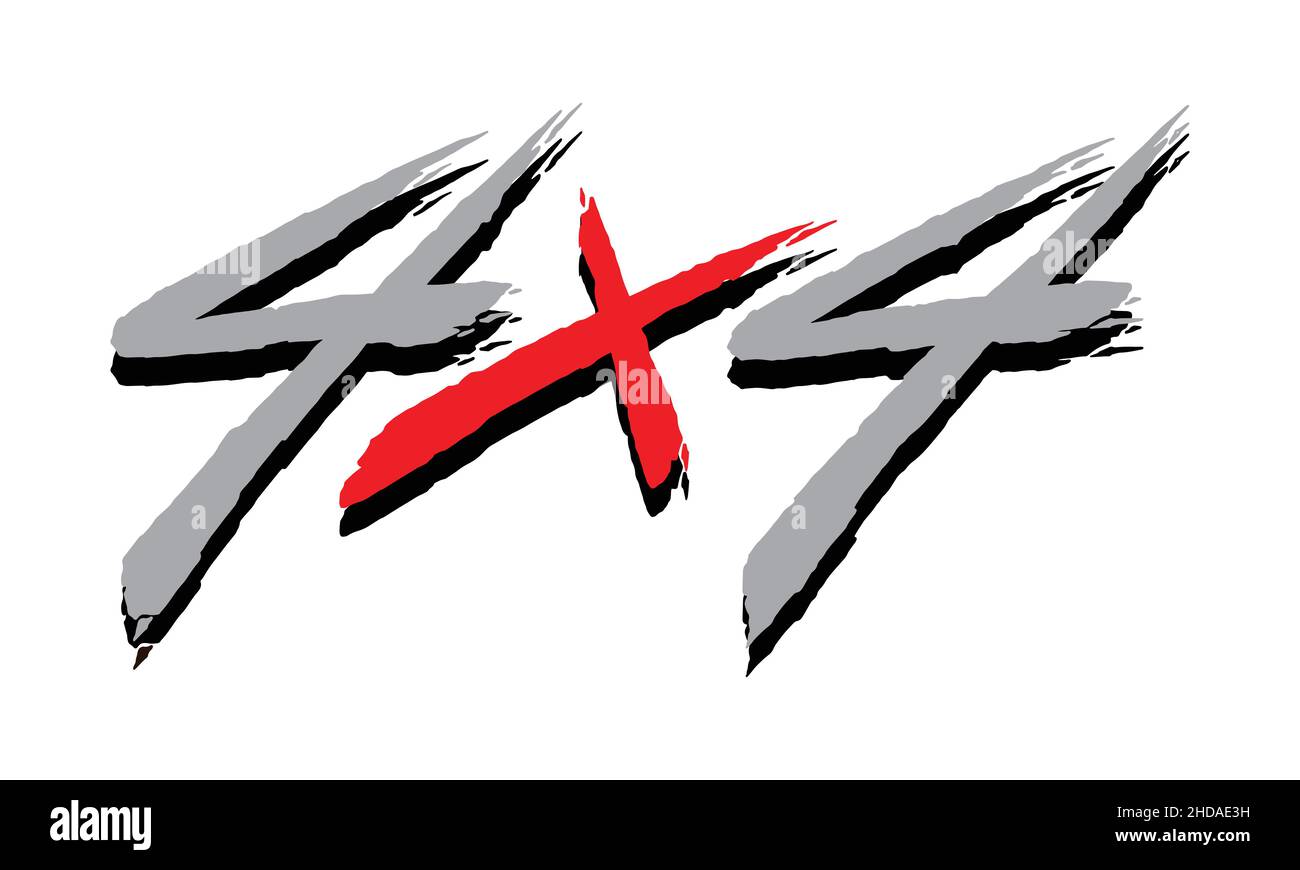 4x4-Logo. Handbedrucktes Schriftdesign. Digitale Typografie-Illustration Stock Vektor
