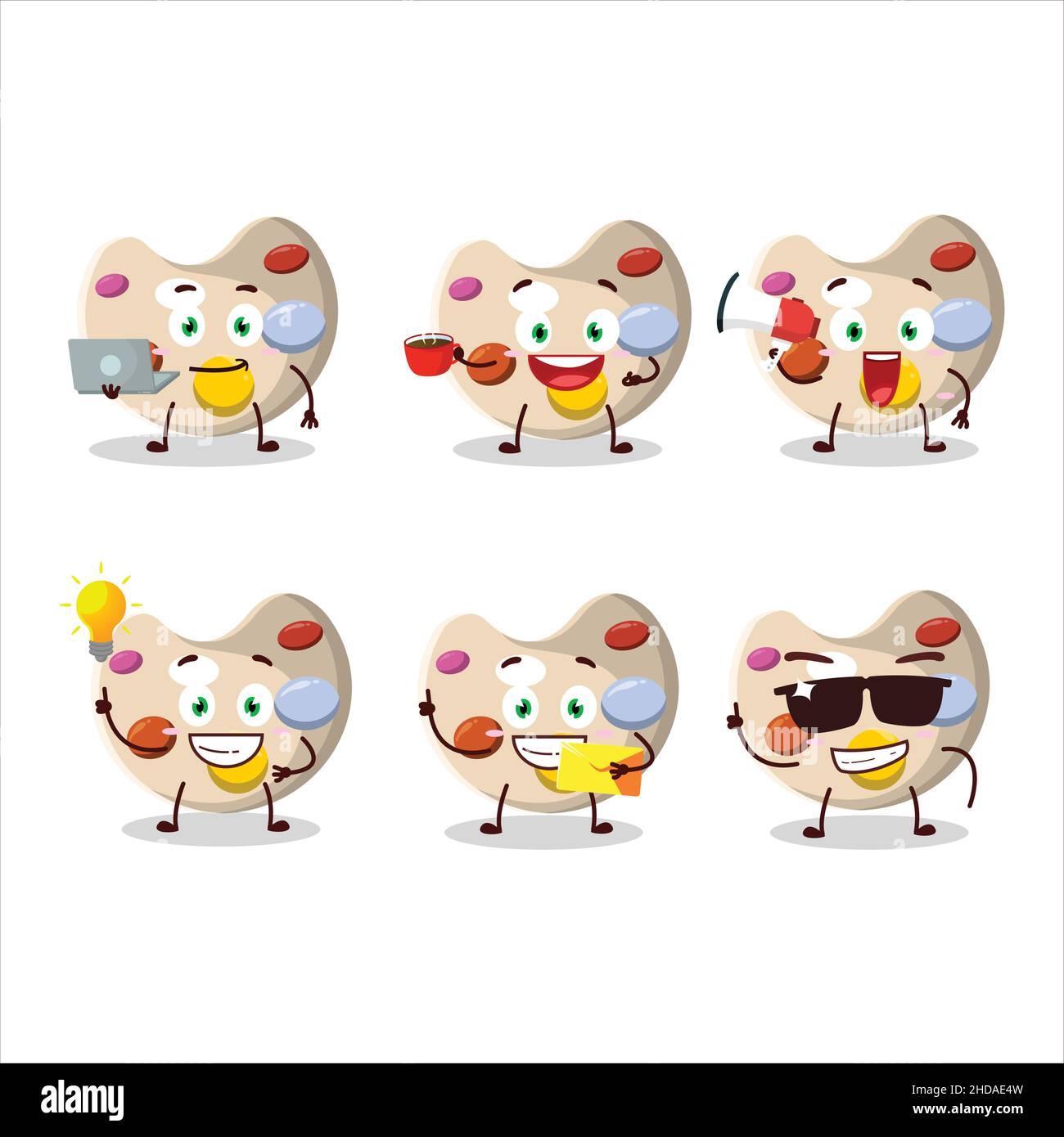 Paint Palette Cartoon-Charakter mit verschiedenen Arten von Business-Emoticons. Vektorgrafik Stock Vektor