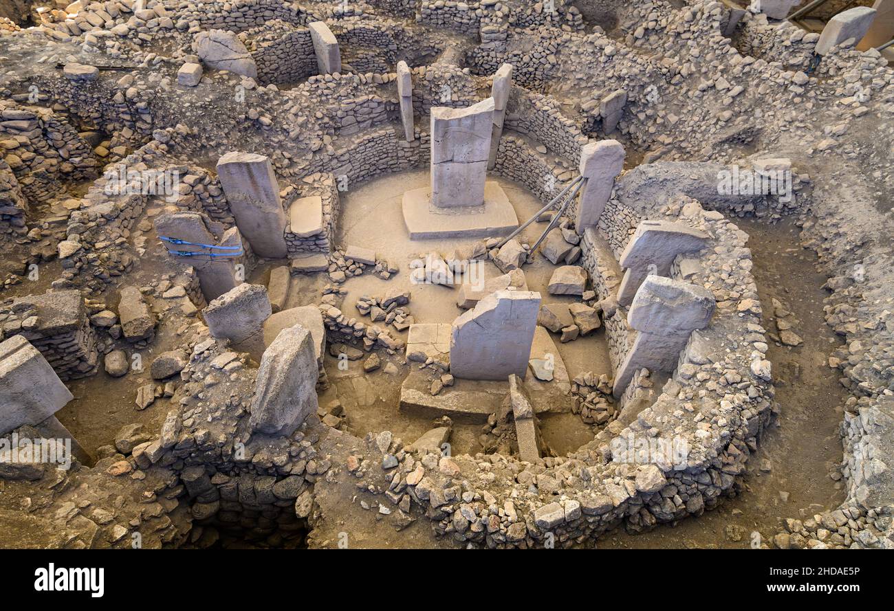 Gobekli Tepe in Sanliurfa, Türkei. Die antike Stätte von Gobeklitepe ist der älteste Tempel der Welt. UNESCO-Weltkulturerbe. Stockfoto