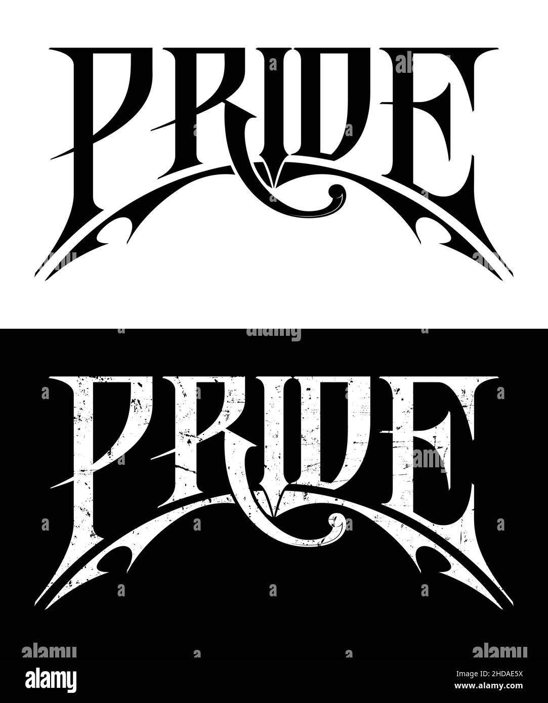 Pride – Viktorianisches Design Mit Handschriftzug. Schwarz-Weiß Digitale Typografie Illustration Stock Vektor