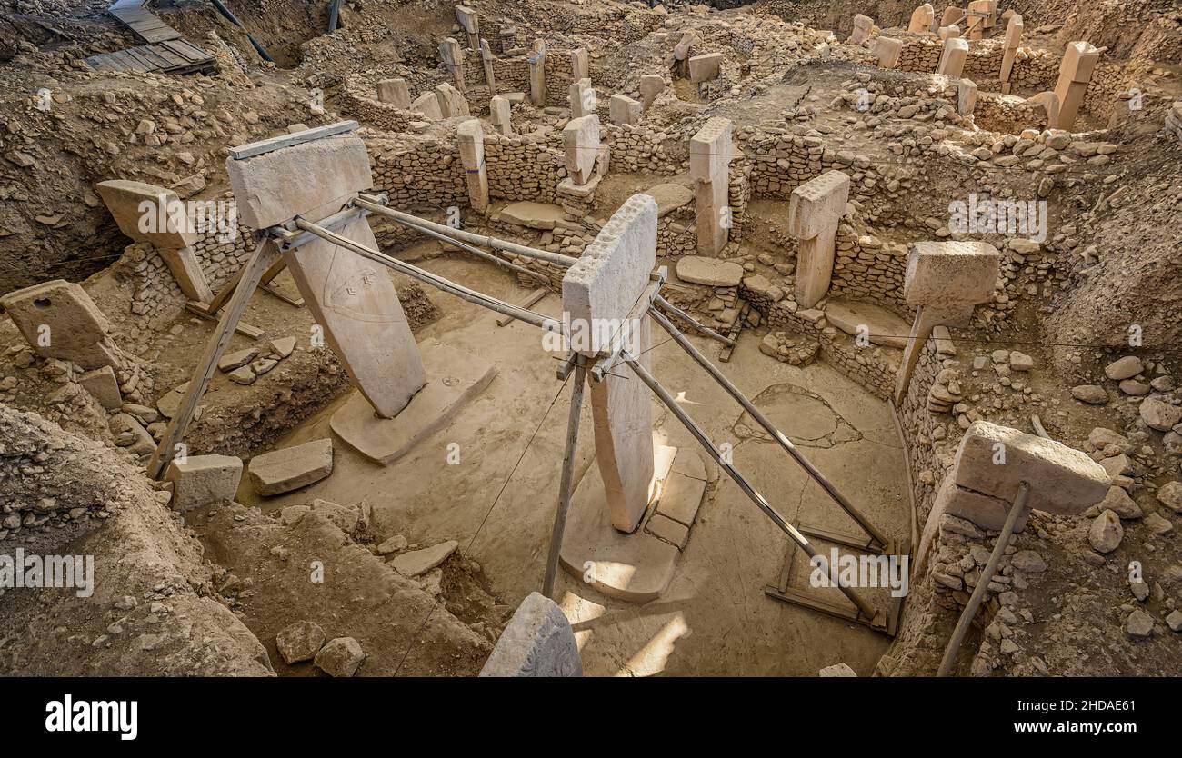 Gobekli Tepe in Sanliurfa, Türkei. Die antike Stätte von Gobeklitepe ist der älteste Tempel der Welt. UNESCO-Weltkulturerbe. Stockfoto