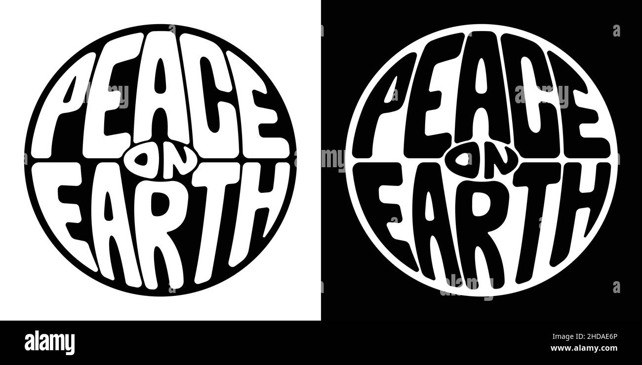 Peace on Earth Circle Logo - handbeschrifttes Design. Digitale Typografie-Illustration Stock Vektor