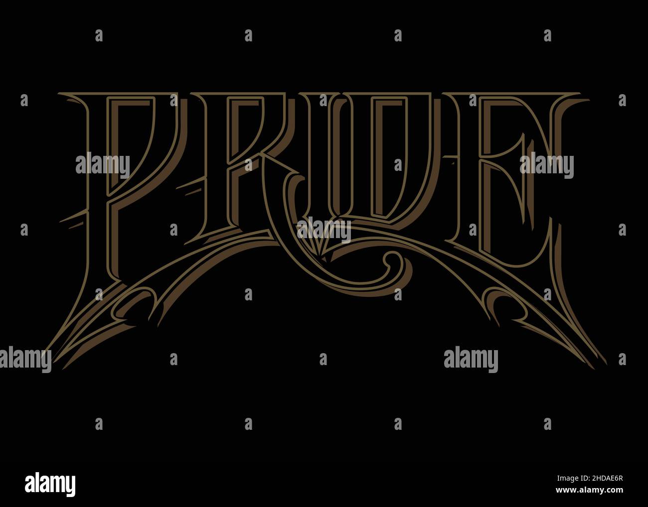 Pride – Viktorianisches Design Mit Handschriftzug. Gold und Schwarz Digitale Typografie-Illustration Stock Vektor