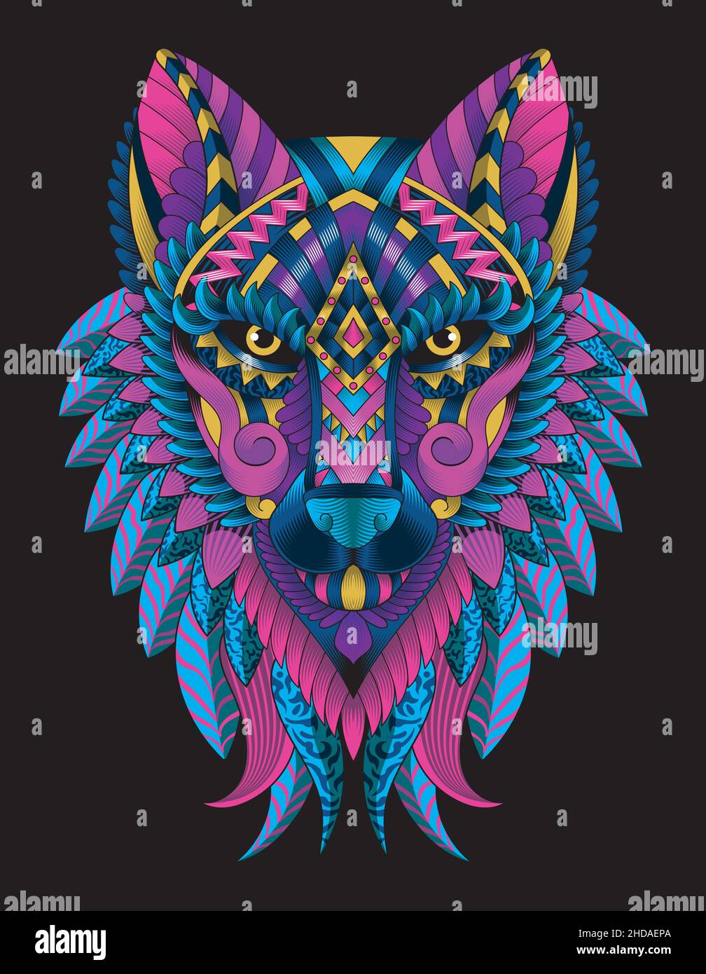 wolf Ethnic Tattoo Kunst perfekt für T-Shirt Druck Stock Vektor