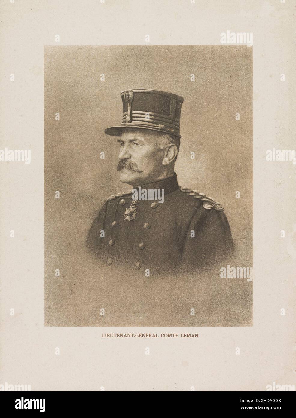 Vintage-Porträt des Generalgrafen Leman. Gerard Mathieu Joseph Georges, Graf Leman (1851 – 1920) war ein belgischer General. Er war für die mi verantwortlich Stockfoto