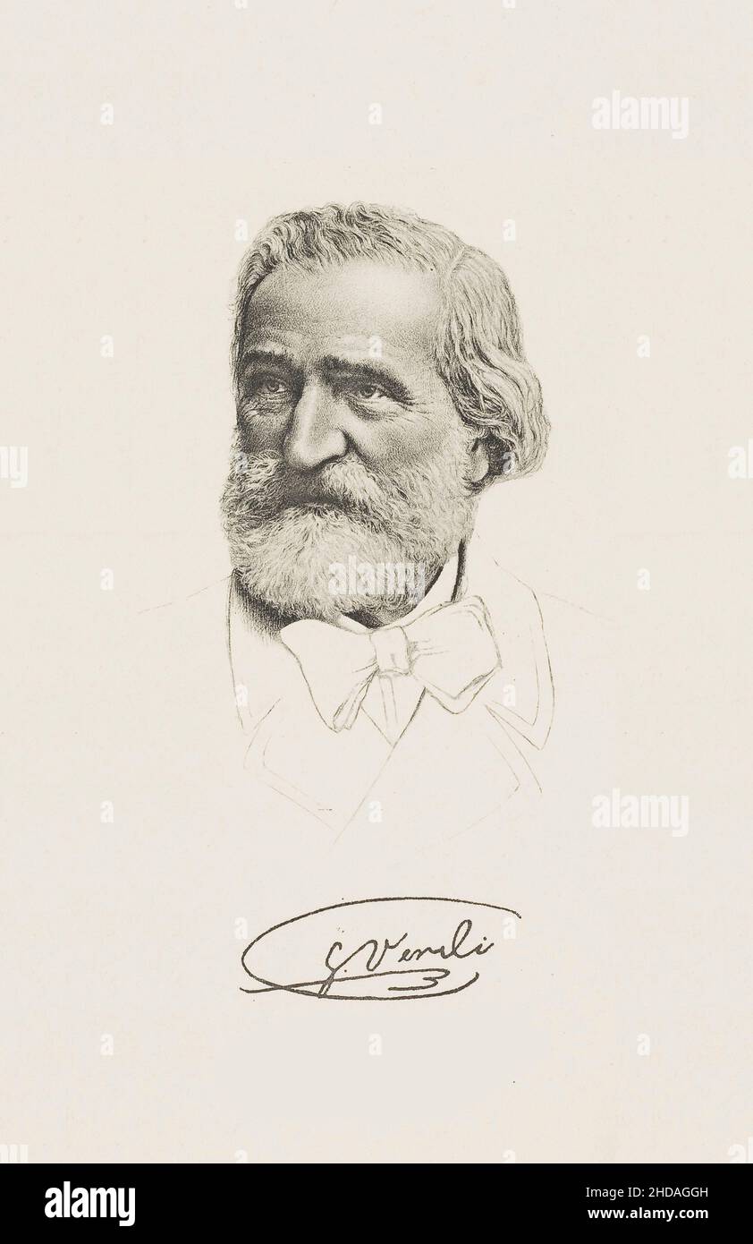 Porträt von Giuseppe Verdi. Giuseppe Fortunino Francesco Verdi (1813 - 1901) - ein herausragender italienischer Komponist, dessen Werk eines der größten Werke ist Stockfoto