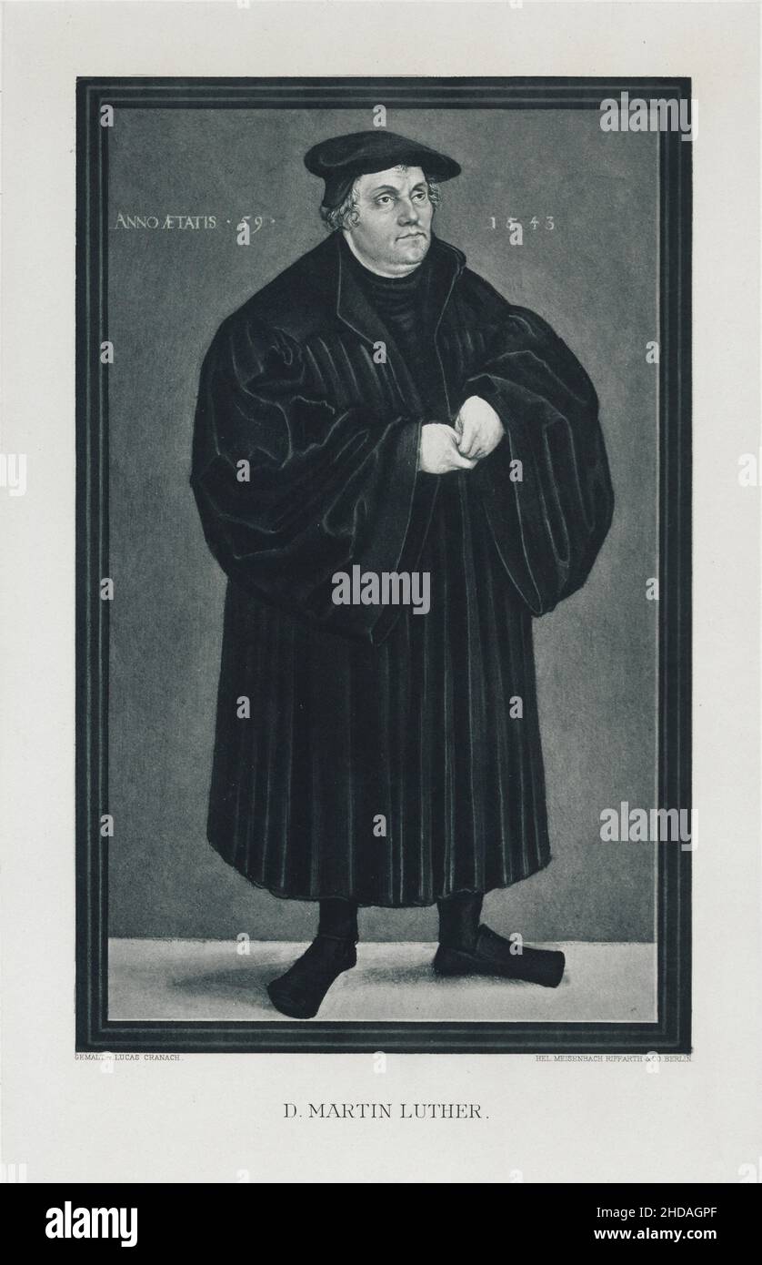 Das Kupferstichporträt des Arztes Martin Luther aus dem 19th. Jahrhundert. 1899 Martin Luther (1483 – 1546) war deutscher Theologieprofessor, Priester, Autor, u.a. Stockfoto