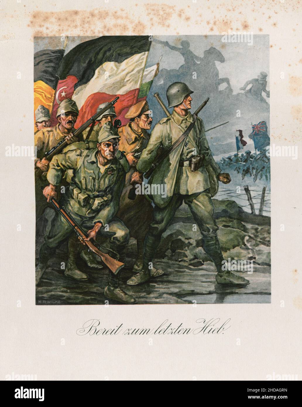 Altes deutsches Propagandaplakat der Kriegsbindung. 1918 bereit für den letzten Schlag: Selbst die nicht-Kämpfer im Heimattitel selbst mit der Unterzeichnung des 8 Stockfoto