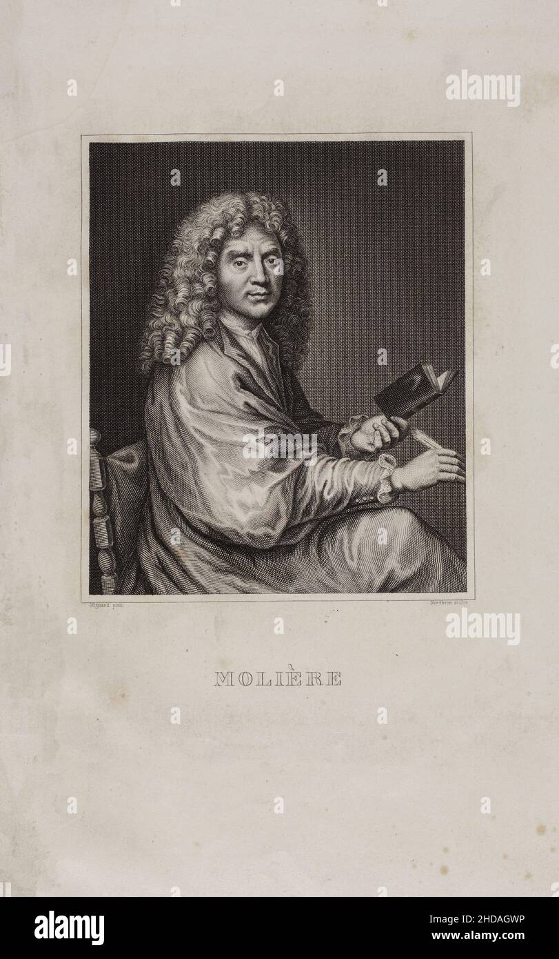Stich von Iohann Baptista Postquelin von Moliere. 1840 Jean-Baptiste Poquelin (1622 – 1673), bekannt unter seinem Künstlernamen Molière, war ein französischer Dramatiker Stockfoto