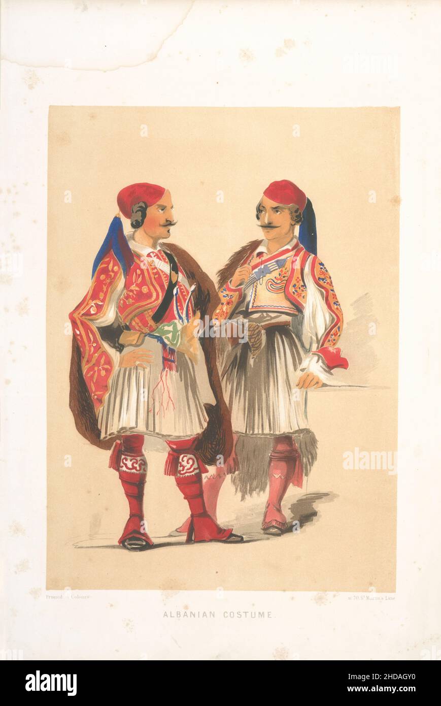 Vintage-Farblithographie des Osmanischen Reiches: Albanisches Kostüm 1854, von Forbes Mac Bean (Künstler) und Justin Sutcliffe (Lithograph) Stockfoto