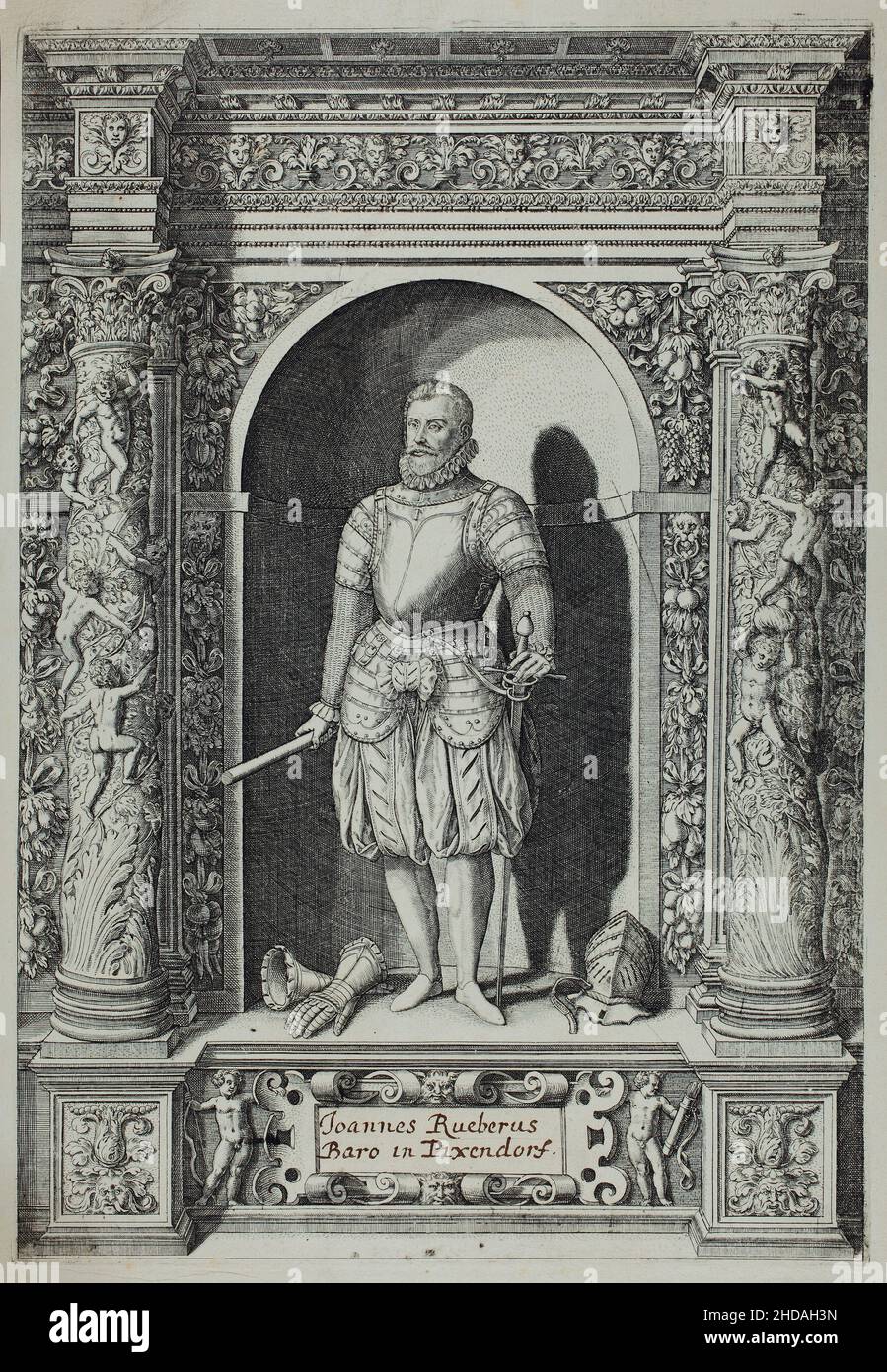 Gravurportrait von Joannes Rueberus, Baro in Pixendorf (Hans Rueber zu Pixendorf). 1601 Hans Rueber, Freiherr zu Pixendorf, Grafenwert und Sonnberg Stockfoto