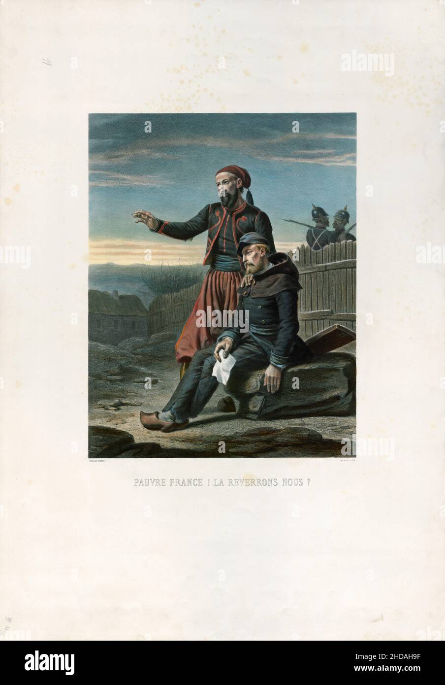Französische Lithographie von französischen Kriegsgefangenen während des französisch-preußischen Krieges: Das arme Frankreich! Werden Wir Sie Wiedersehen? 1875 Stockfoto