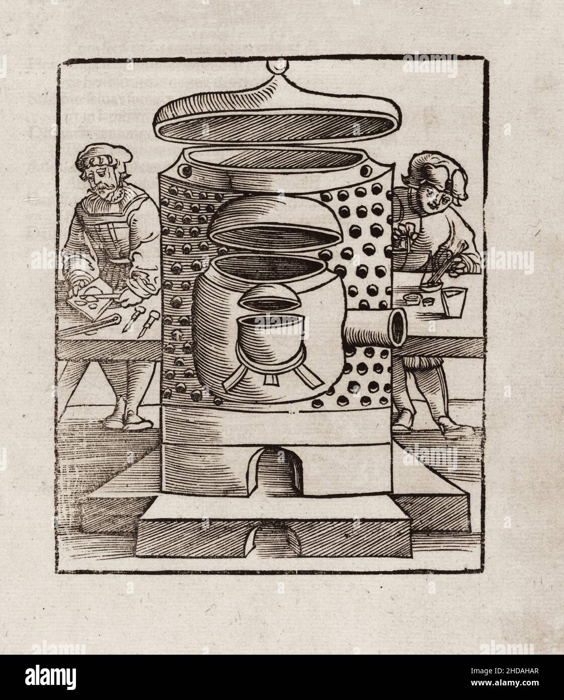 Die Illustrationen aus dem 16th. Jahrhundert aus dem Buch über Alchemy. Von Johann Grüninger, 1531. Stockfoto