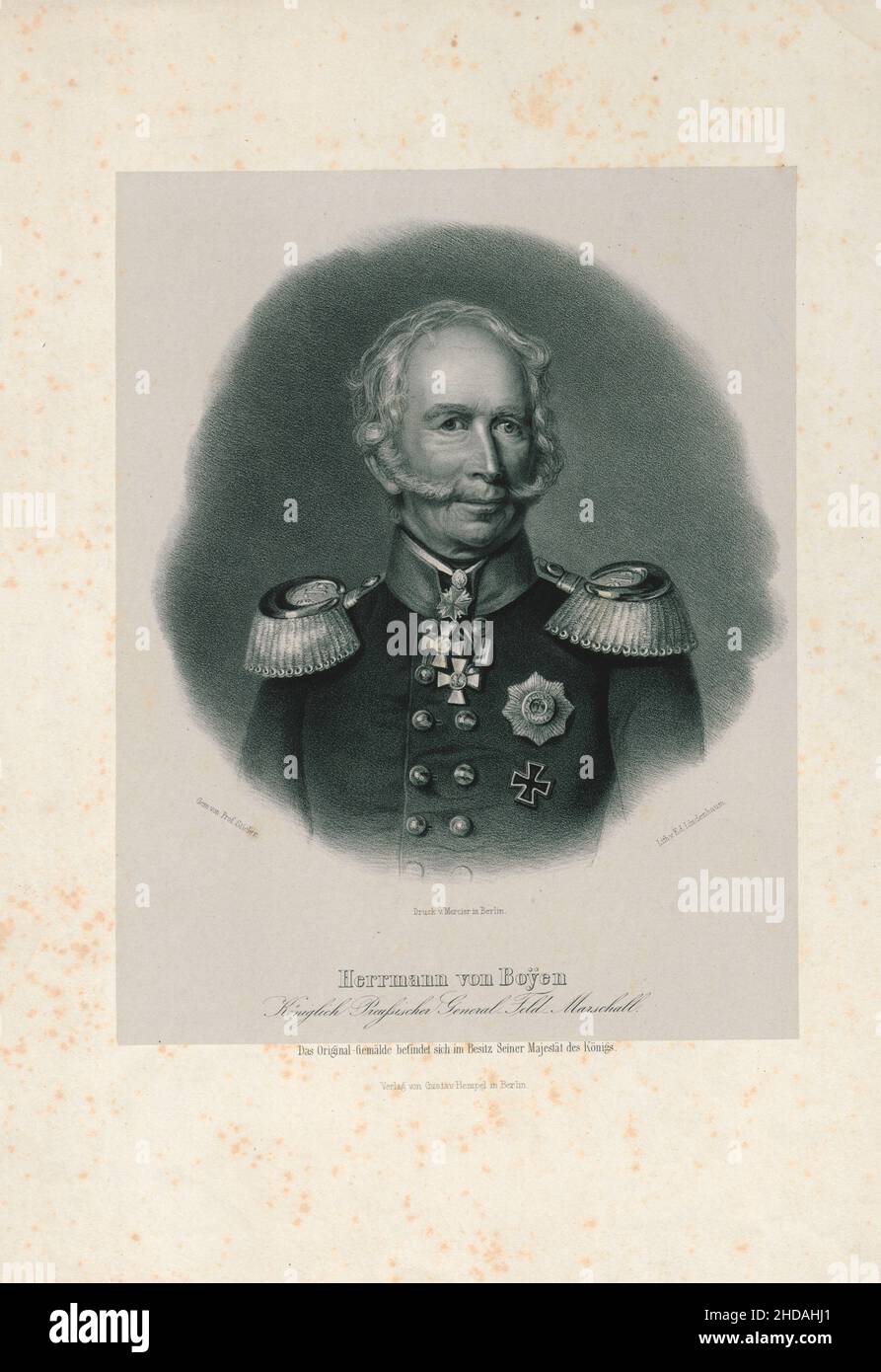 Porträt von Herrmann von Boyen, Königlich Preußischer Generalfeldmarschall, 1847 Leopold Hermann Ludwig von Boyen (1771 – 1848) war ein preußischer Offizier Stockfoto