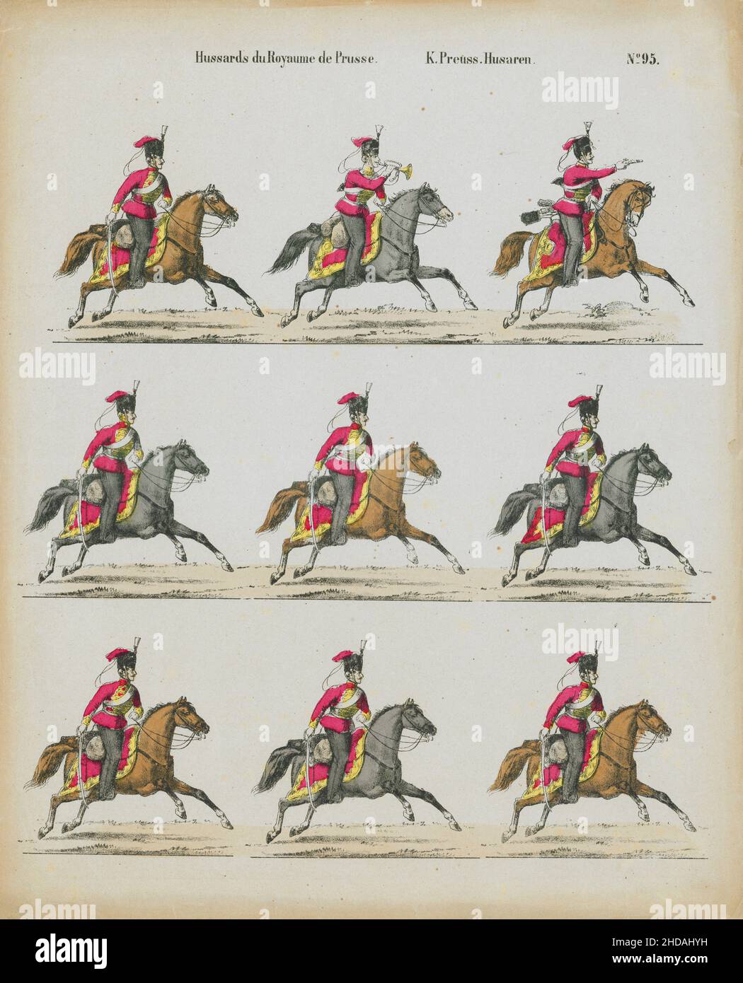 Lithographie von Hussaren des Königreichs Preußen. Preußische Kavallerie. Hussars. 1870 Stockfoto