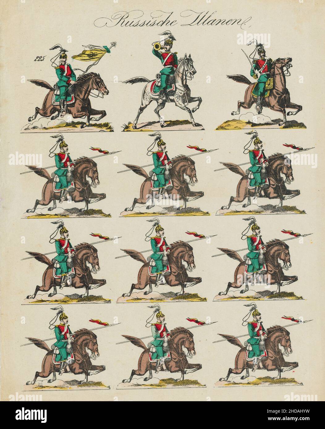 Alte deutsche Illustrationen der russischen Kaiserlichen Armee: Russische Uhlane. 1860 Stockfoto