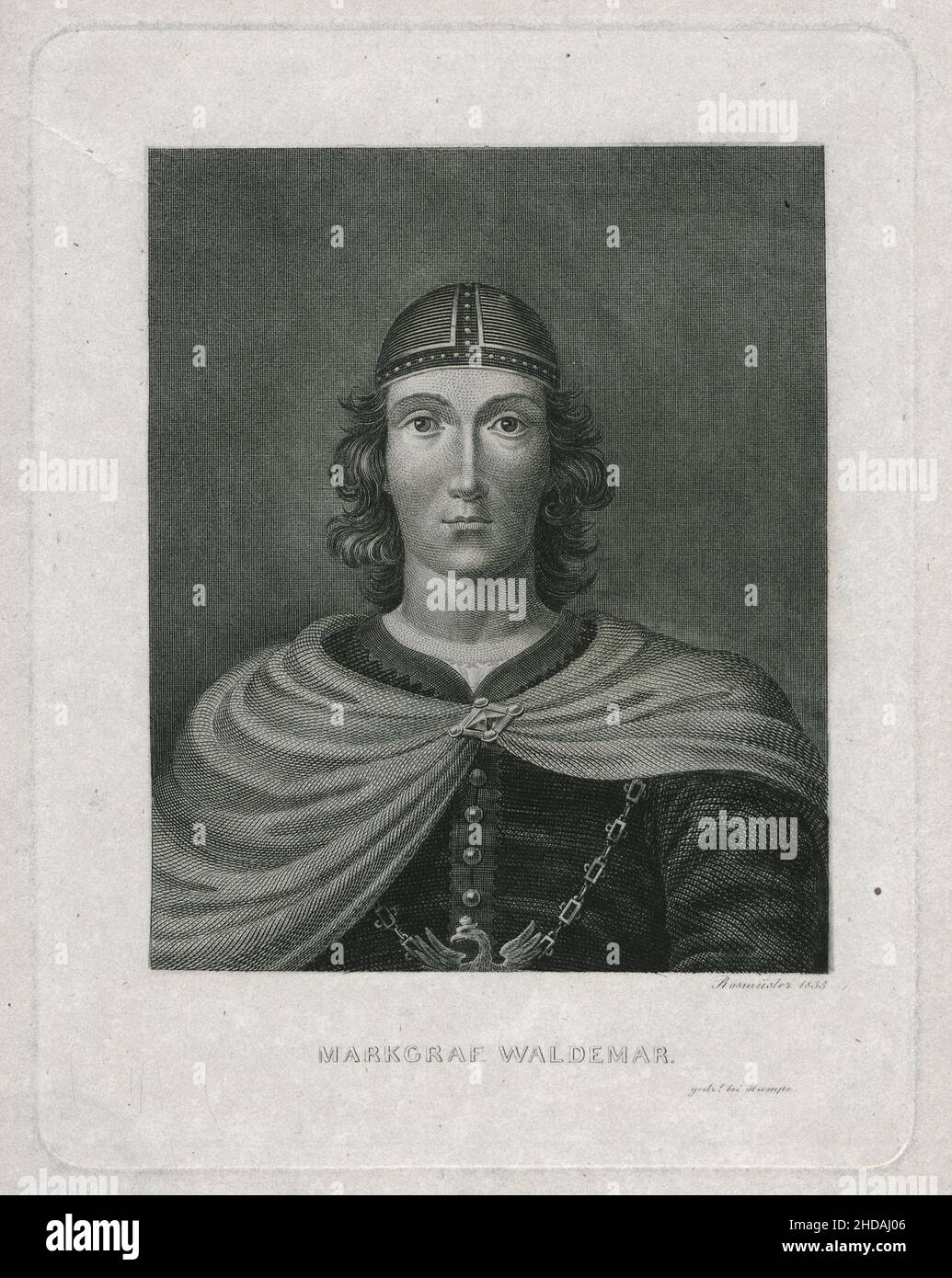 Gravur von Markgraf Waldemar, 1835 Waldemar der große (c. 1280 – 1319), Mitglied des Hauses Ascania, war ab 1 Markgraf von Brandenburg-Stendal Stockfoto