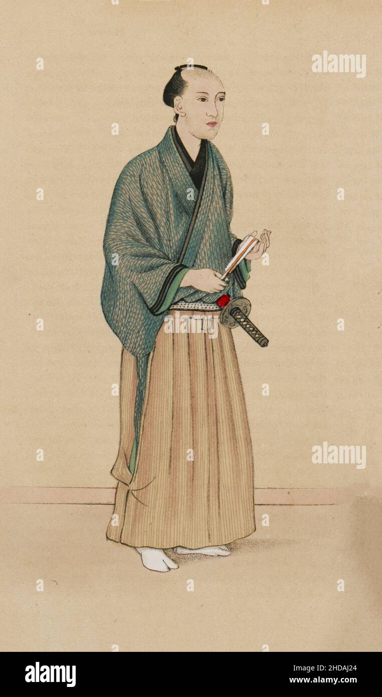 Lithographie von Japan des 19th. Jahrhunderts: Kleiner Beamter. 1867 Stockfoto