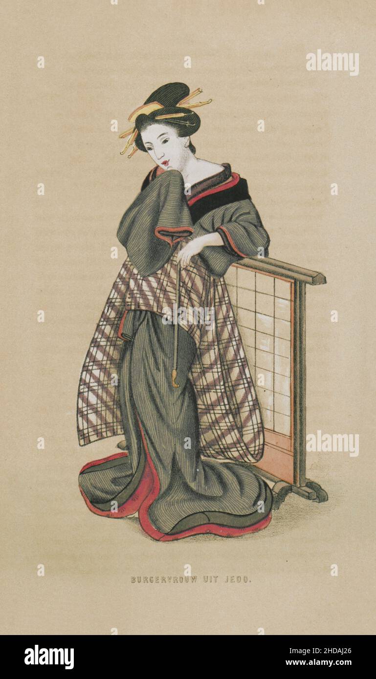 Lithographie von Japan des 19th. Jahrhunderts: Zivilfrau aus Edo. 1867 Stockfoto