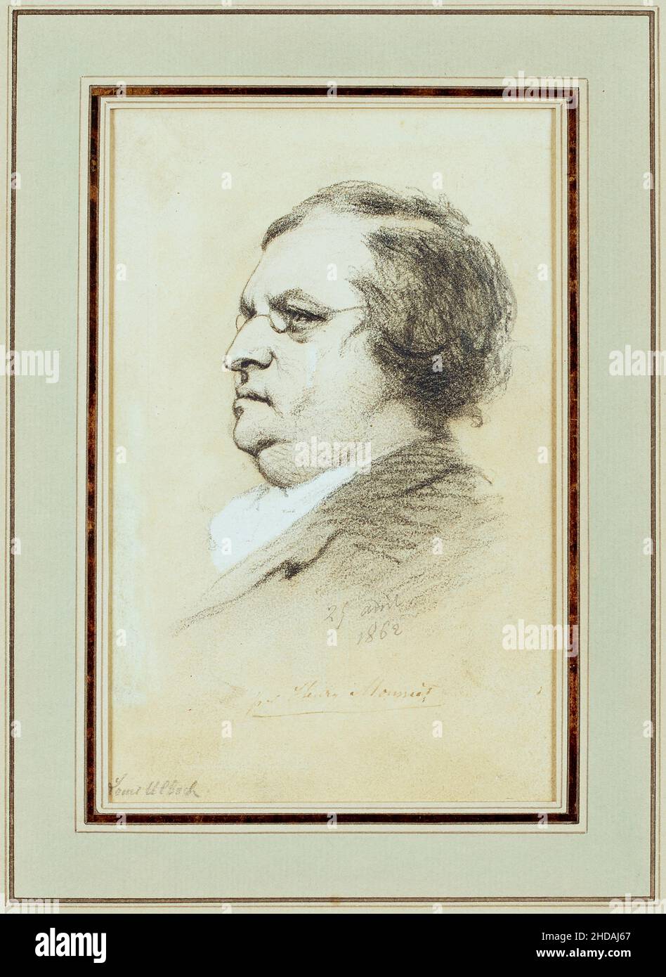 Porträt von Louis Ulbach. 1862. Von Henry Bonaventure Monnier (1799 - 1877) Louis Ulbach (1822 – 1889) war ein französischer Schriftsteller, Essayist und Journalist. Stockfoto