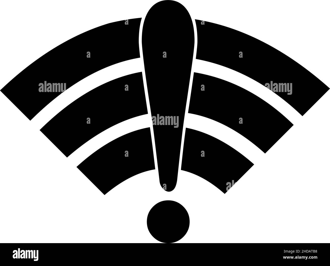 Vektordarstellung eines Symbols oder Symbols von wi-Fi mit einem Ausrufezeichen, im Konzept des nicht verbundenen Internets oder des niedrigen Signals Stock Vektor