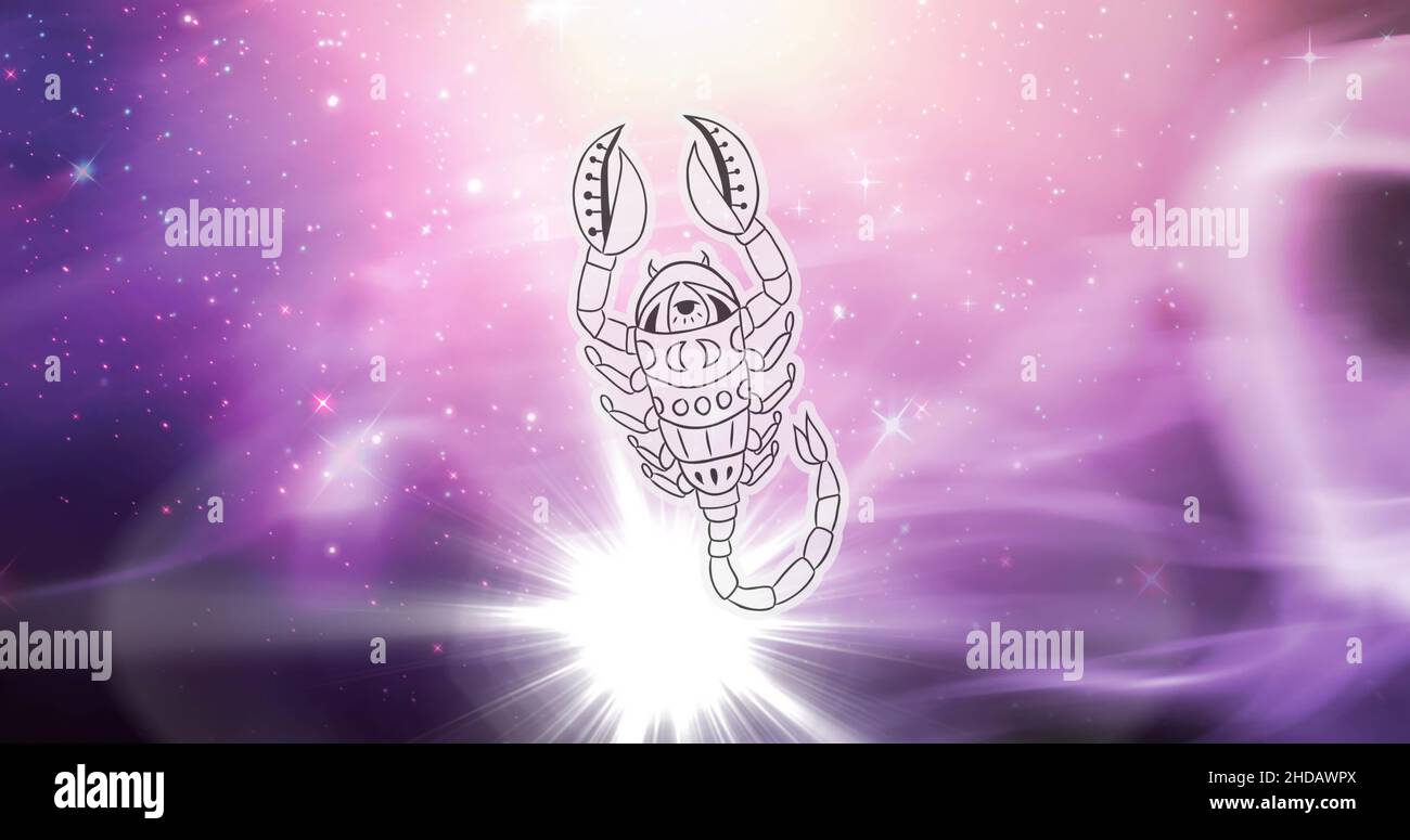 Bild des skorpion-Sternzeichen-Symbols über leuchtenden Sternen Stockfoto