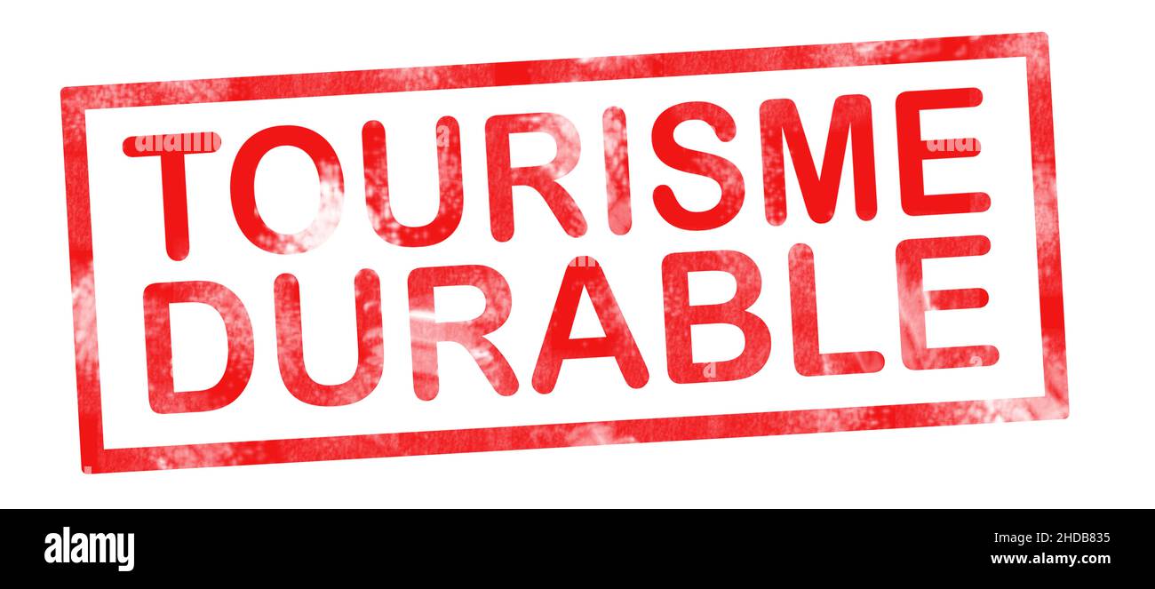 Nachhaltiger Tourismus in Französisch Übersetzung Schreiben in roter Tinte Pad Stockfoto